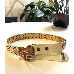 VTG Bridget Shuster Leather Belt 36 Studded Rhinestone Heart Western Y2K Glam ✨✨